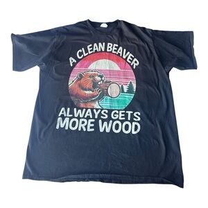 Funny‎ Graphic Black T-Shirt with Beaver Design XXL